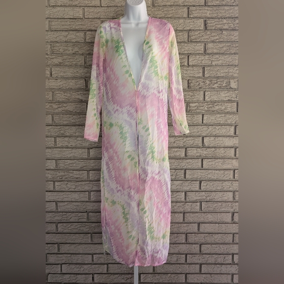 Boohoo Maxi Tie Dye Kimono Neon Colors Sheer Small EUC - Picture 7 of 12